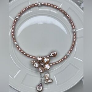 Handmade Premium Freshwater Sakura Pink Coin Pearl Flower 🌺 Butterfly 🦋 Necklace